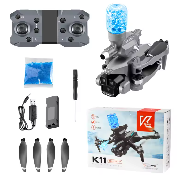 K11Max Remote Control Drone Camera with Triple Optical Flow Cameras & Water Bomb Launcher | 480p Wi-Fi Transmission Brushless Motor Drone for Beginners